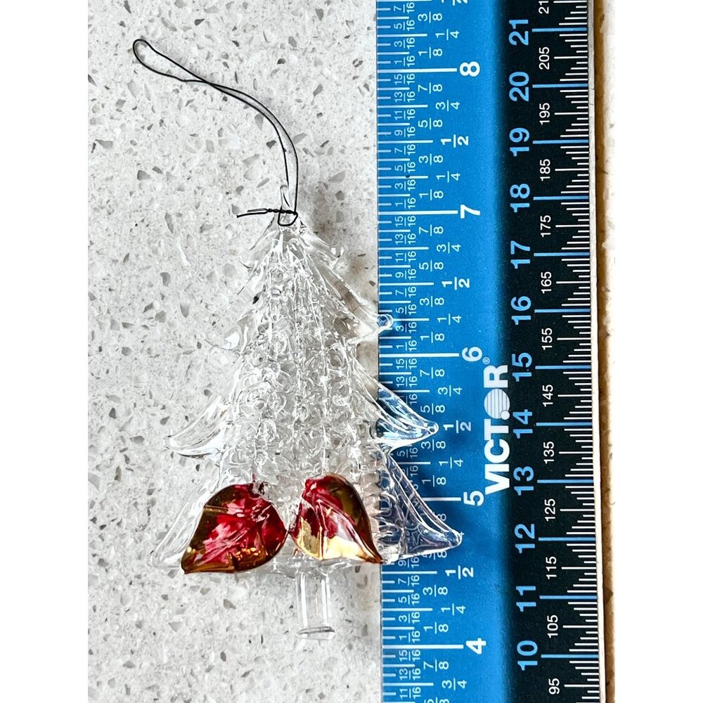Spun Glass Christmas Tree Ornament With Red Gold Bow Blown 4” t - Picture 7 of 8